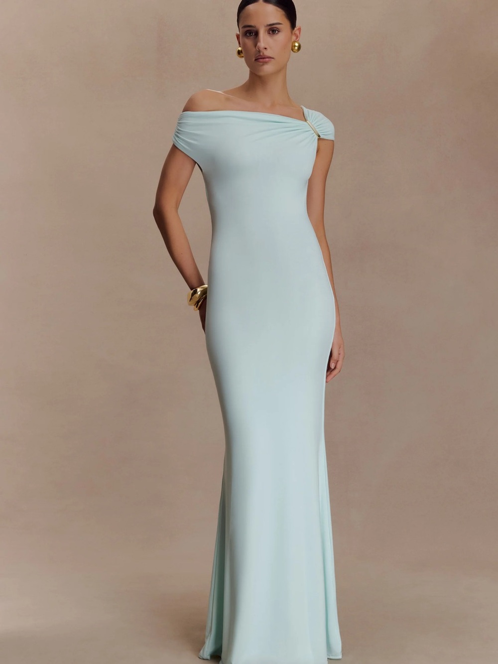 Meshki Kinsley Slinky Maxi Dress with Gold Hardware